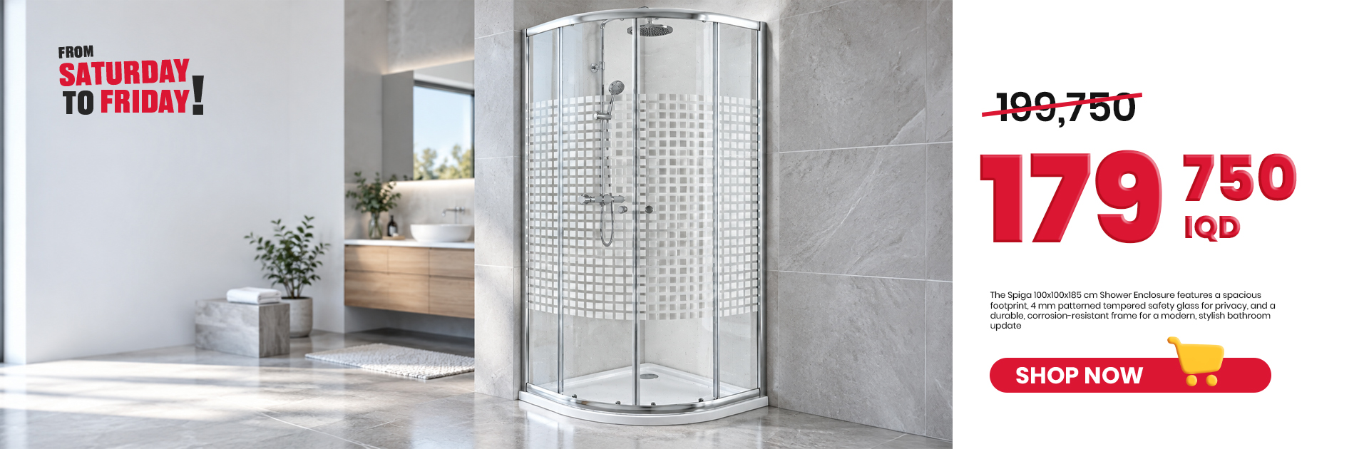 Pasific Spiga Patterned Shower Enclosure 100x100x185cm 4mm