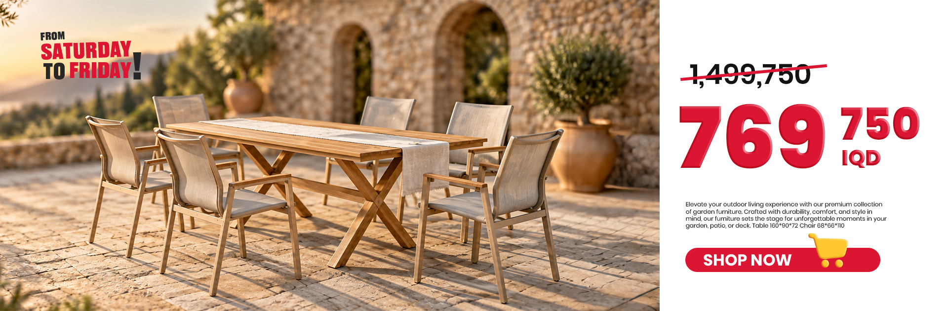 Oster BHKC-2106 Aluminium Garden Furniture Set Table + 6 Chairs Cream
