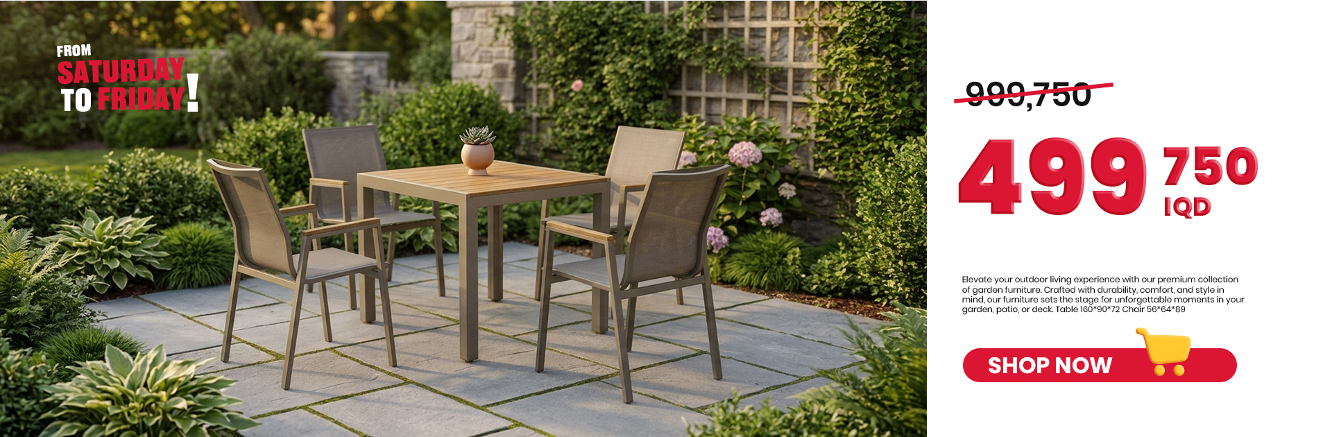 Oster BHKC-2110 Aluminium Garden Furniture Set Table + 4 Chairs Cream