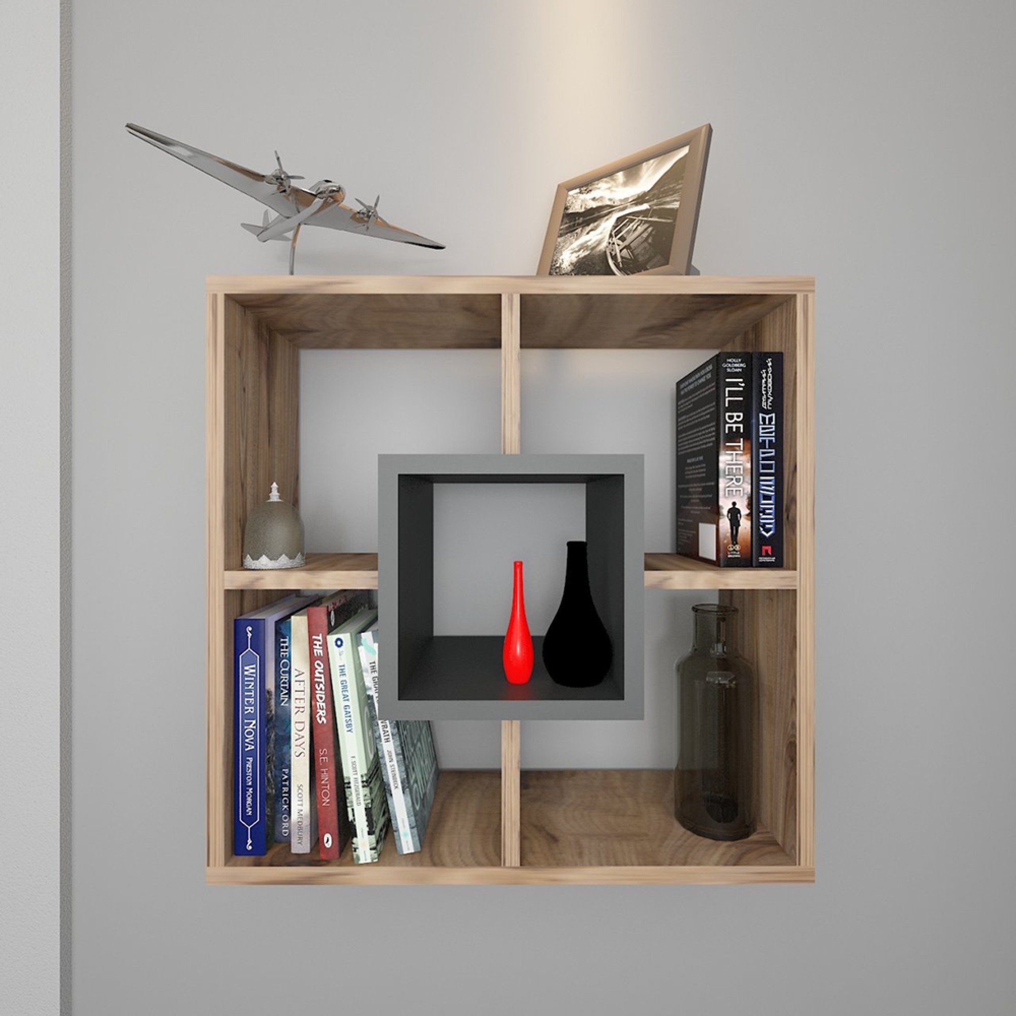 ڕەفەی دیواری ساجی/ڕەساسیی تۆخی (90X60X21سم)ی Smıle