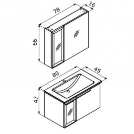 سێتی دۆلابی حەمامی جۆری پیوور ٨٠ سم؛ سپی مات