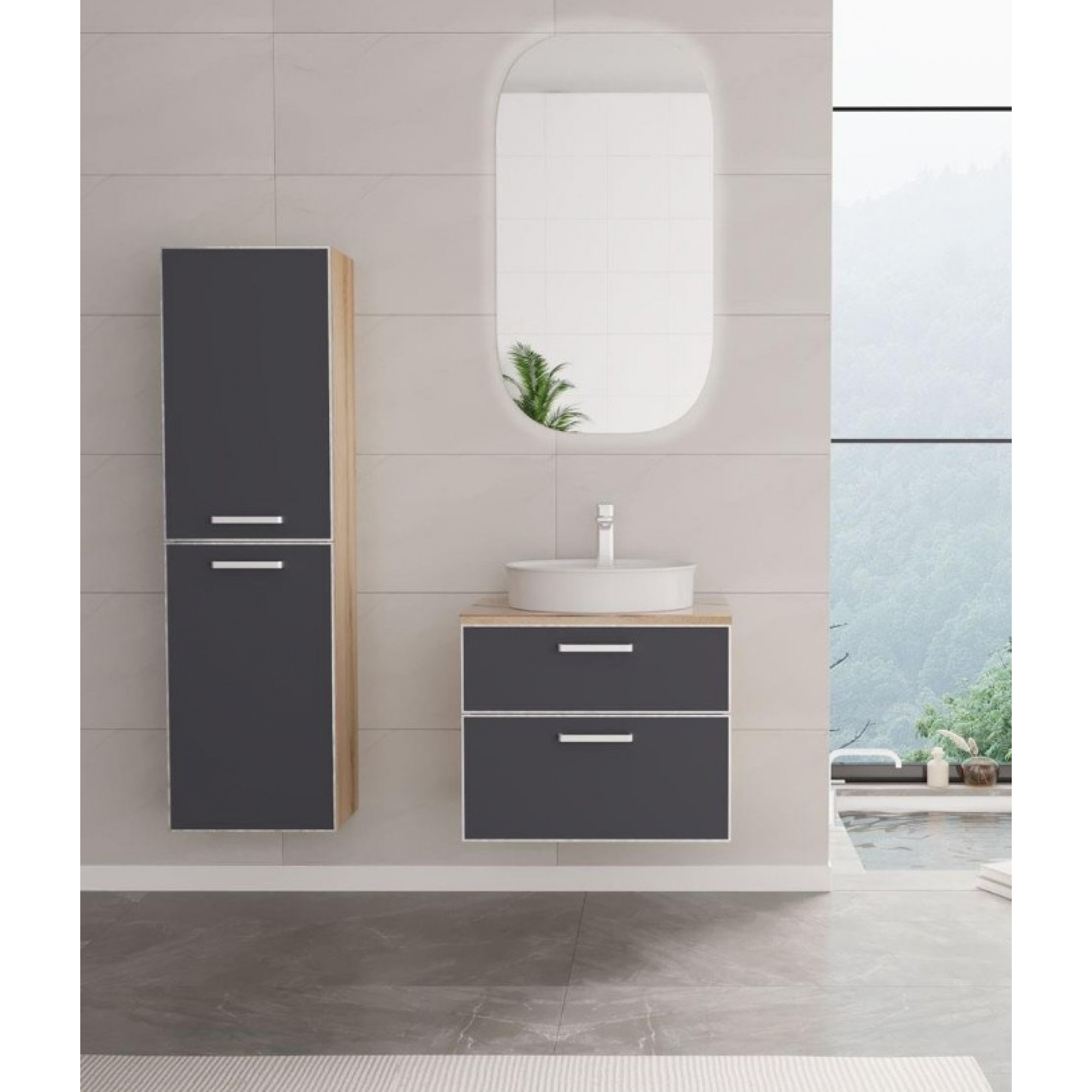 سێتی دۆلابی حەمامی جۆری سالێرنۆ ٦٠ سم ; ئەنتراسیت/کرۆم