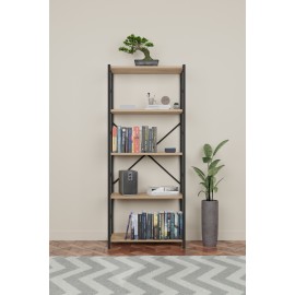 کتێبخانەی ئاسن لە 5 ڕەف 150*60*30 سم - دار سنەوبەر - FD-5LBS-001