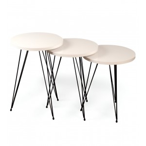 3 مێزی تەنیشت بە قاچی کانزا؛ ڤانێلا - FD-GR3PCTS-108