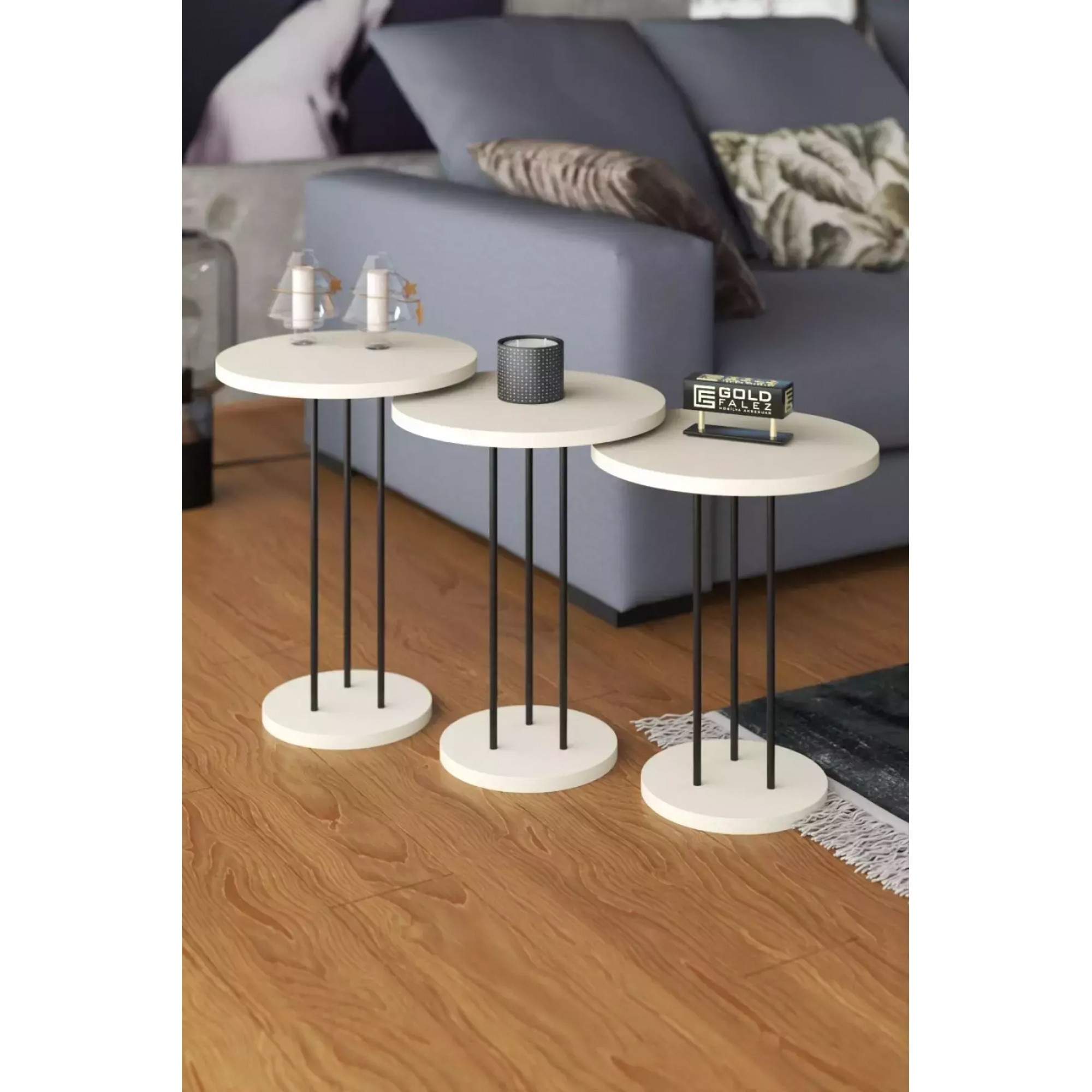 3 مێزی تەنیشت بە قاچی کانزا؛ ڤانێلا - FD-P3PCTS-108