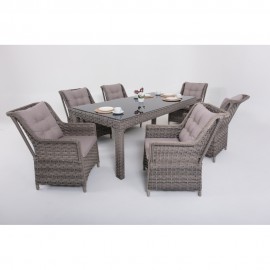 مێز + 6 کورسی لە ڕاتان جۆری رۆزا - قاوەیی