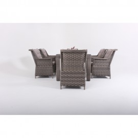 مێز + 6 کورسی لە ڕاتان جۆری رۆزا - قاوەیی