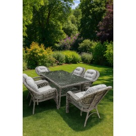 سێتی مێزی ڕەتانی + 6 کورسی - ڕەساسی