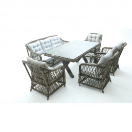 سێتی مێز + 3 کەس قەنەفە + 4 کورسی دانیشتن جۆری فلێکسی ڕۆلێکس - قاوەیی