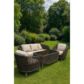 سێتی دانیشتنی ڕەتانی 3+1+1 - قاوەیی