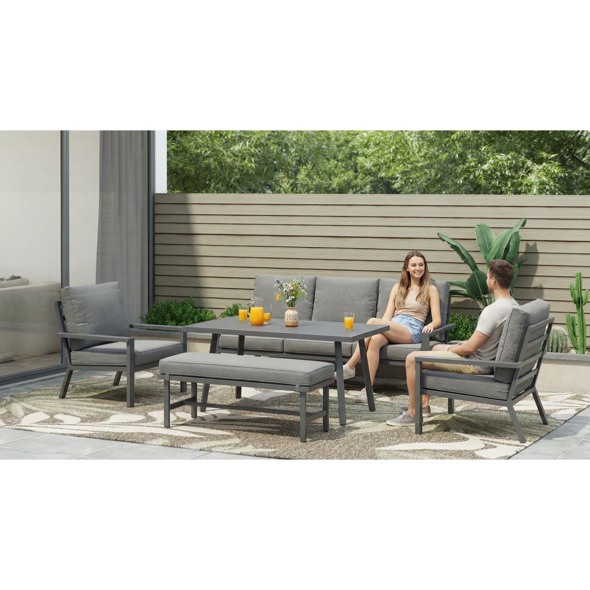 سێتی دانیشتنی باخچە 3+1+1 + پۆف + مێز؛ ڕەساسی