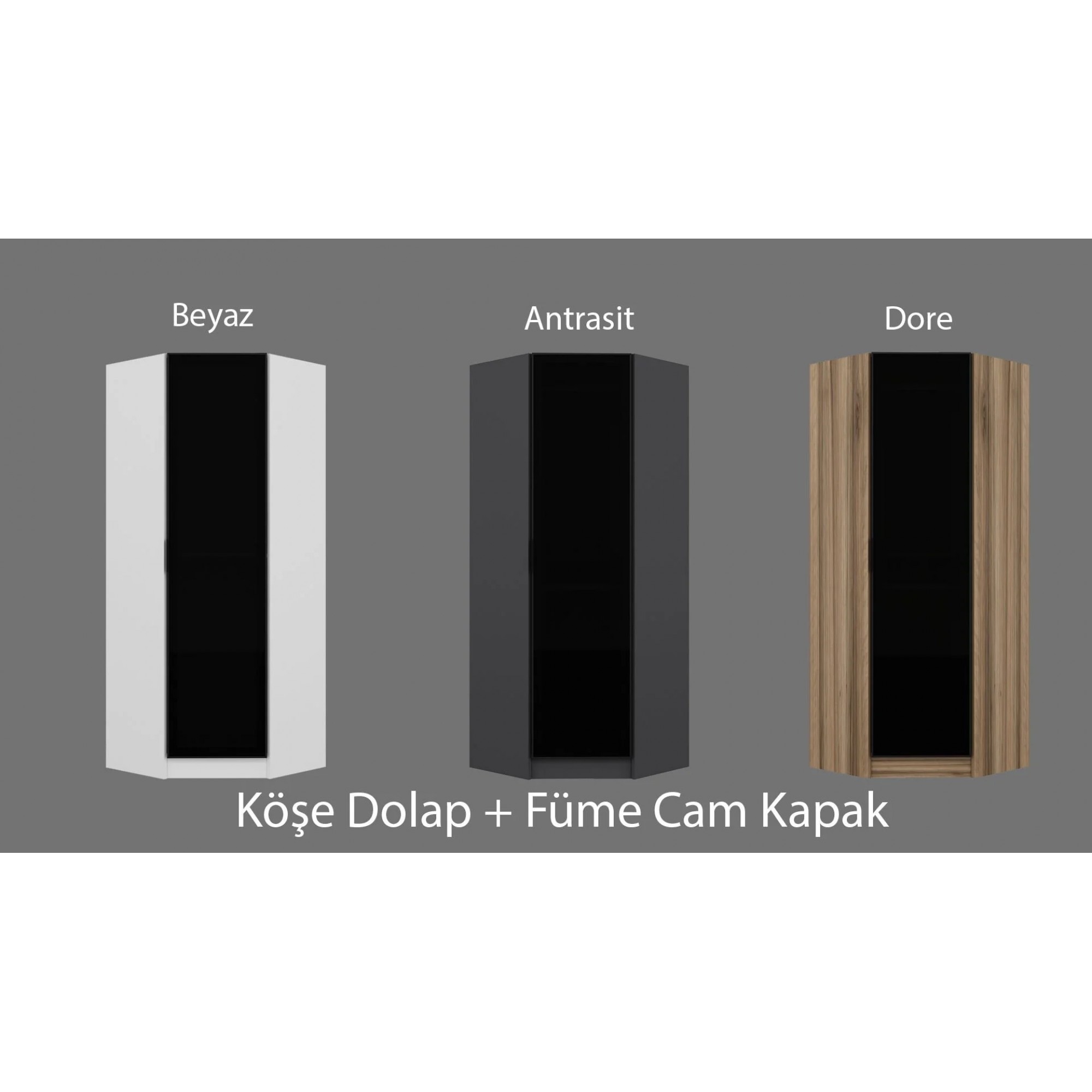 دۆلابی گۆشە بە دەرگای شووشەیی 190*75*44*44 سم؛ سپی 