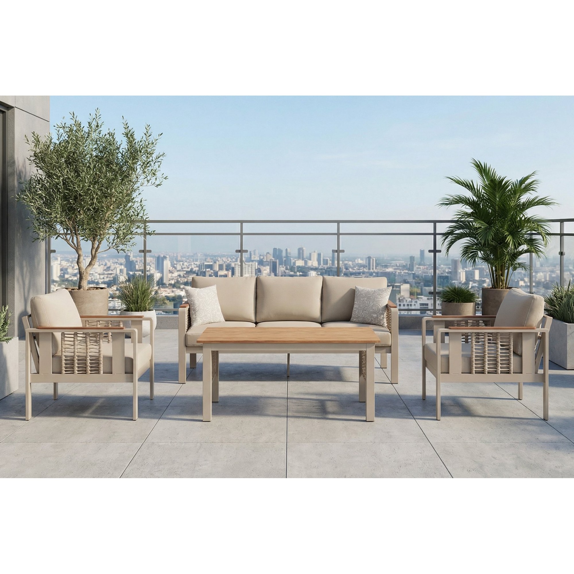 سێتی دانیشتنی جۆری ئەلیز 3+1+1 + مێزی بەرز؛ داری ئیرۆکۆ