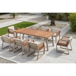 مێزی نانی چینار + 8 کورسیی تەختەی ئیرۆکۆ 100*230 ; لمی - ئیستانسیا