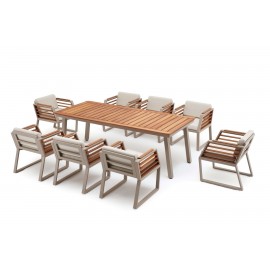 مێزی نانی چینار + 8 کورسیی تەختەی ئیرۆکۆ 100*230 ; لمی - ئیستانسیا