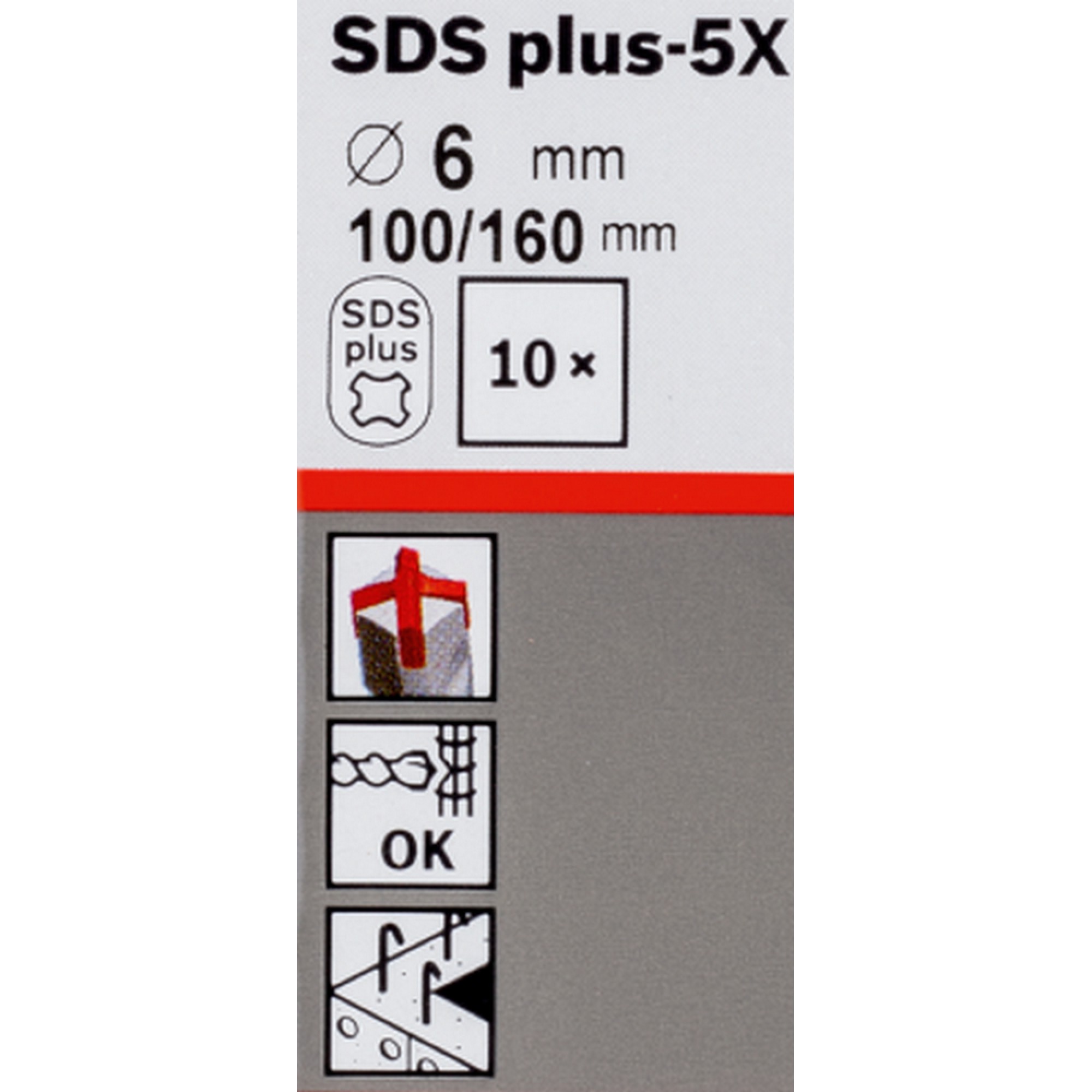 دەمی درێلی کونکەر مارکەی بۆش 6*160 مم 10 دانە Sds-Plus-5X