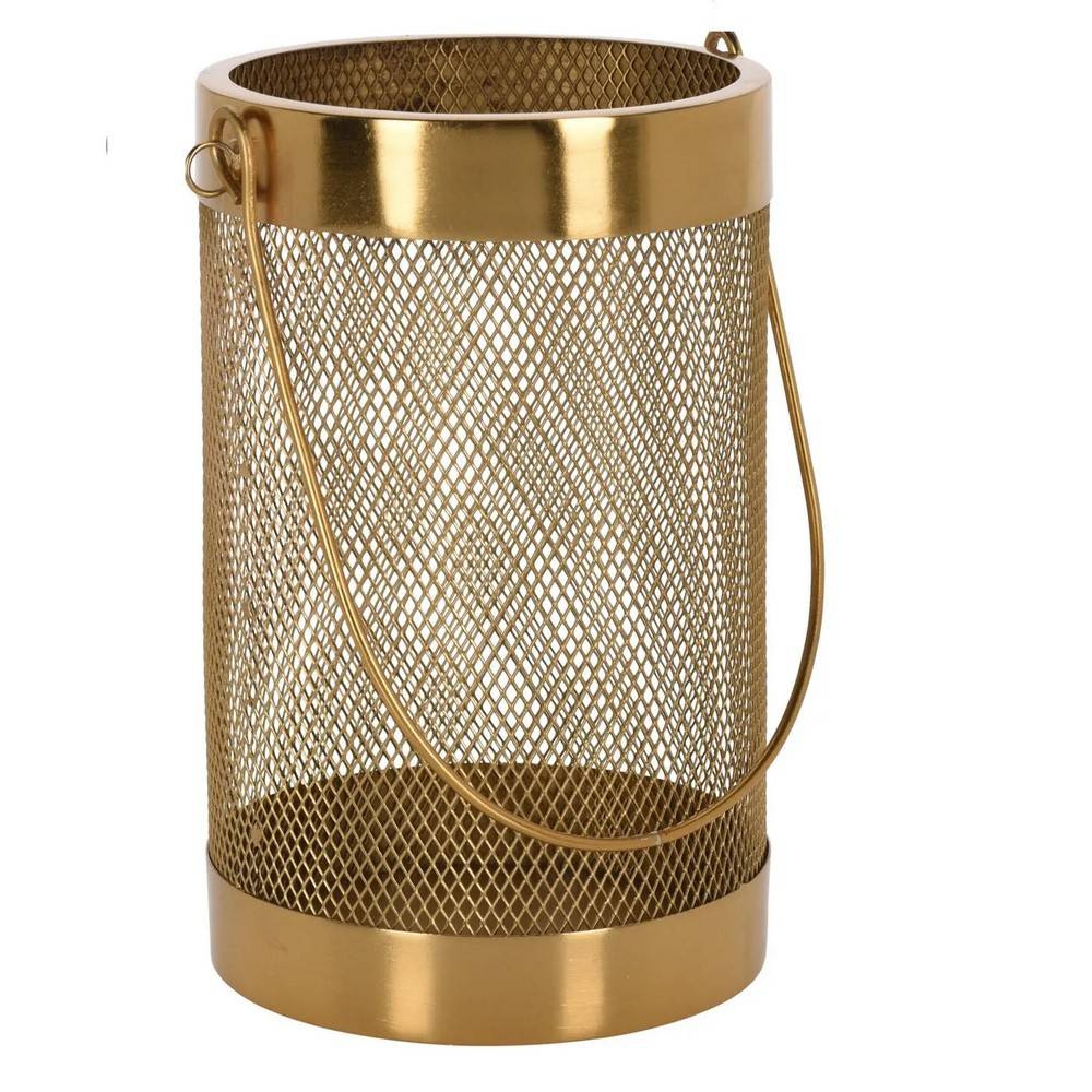 فانۆس هەڵگری مۆم تۆڕی ئاسن ڕەنگی زێڕین.