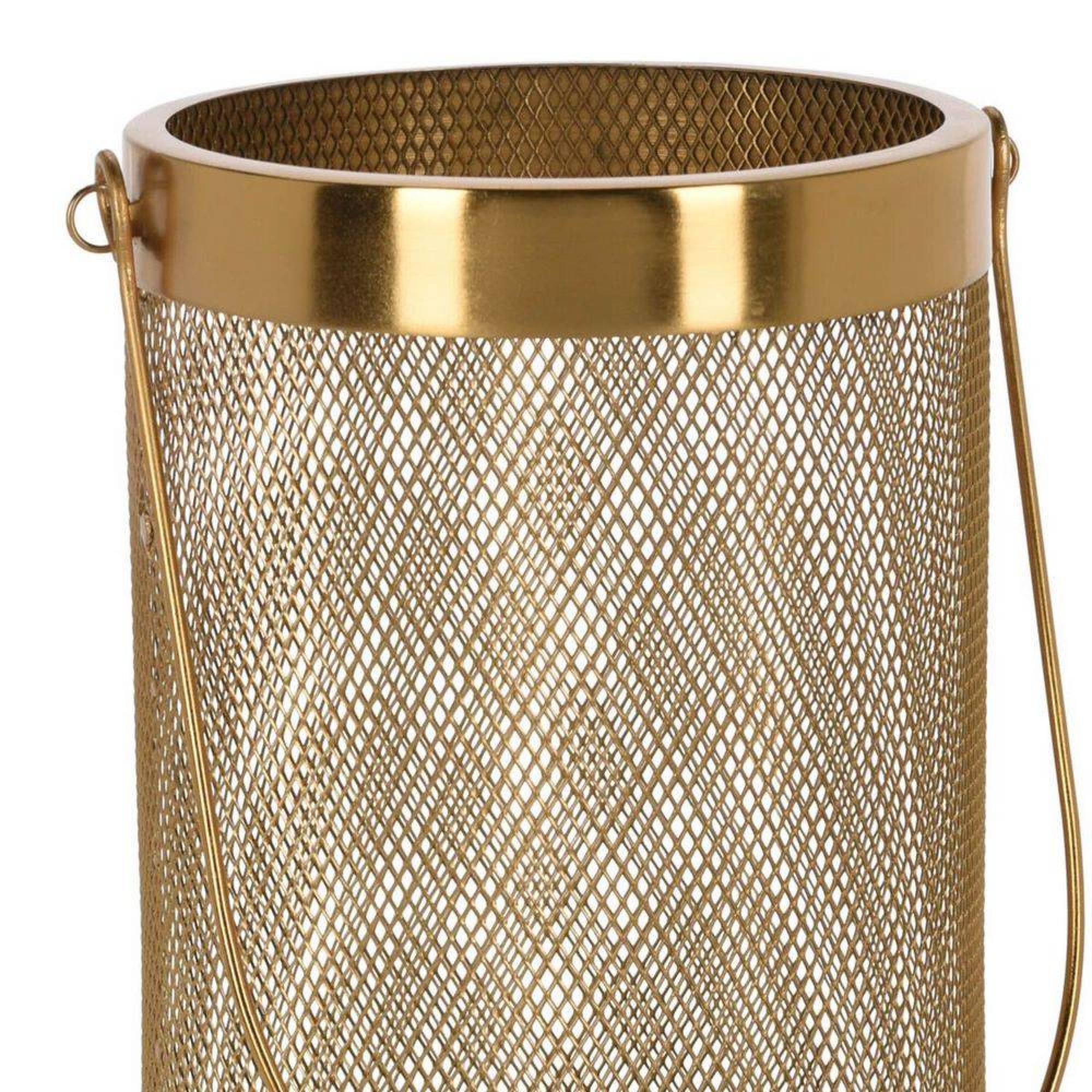 فانۆس هەڵگری مۆم تۆڕی ئاسن ڕەنگی زێڕین.