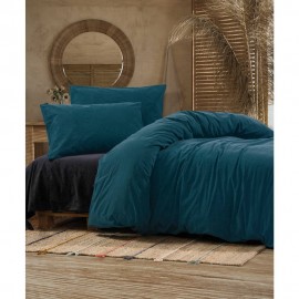 سێتی بەرگی لێف دووکەسی ڕانفۆرس پۆپلین ڕەنگی شین 200*220 سم