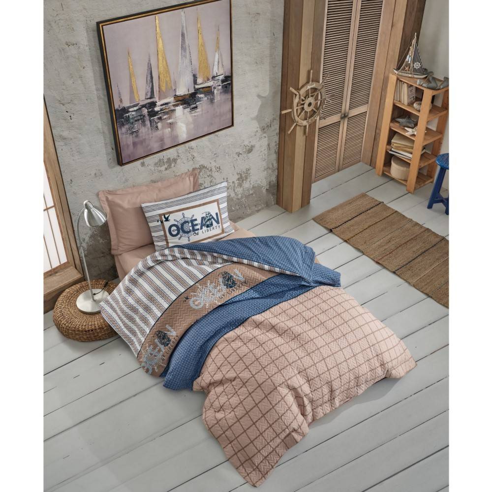 سێتی بەرگی لێف گەنجان یەک کەسی چوار وەرزی ڕانفۆرس ڕەنگی شینی تاریک 200*220 سم