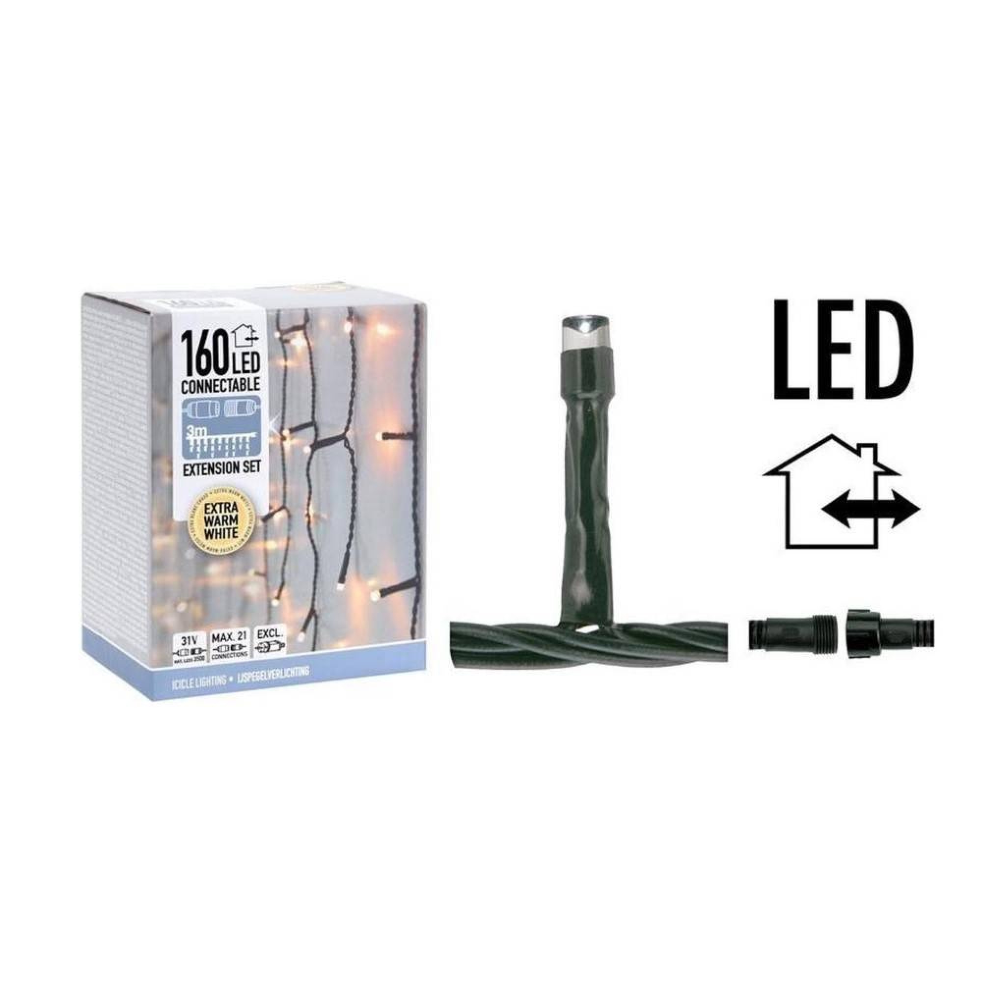 گڵۆپی کریسمس - دەتوانرێت بەیەکەوە ببەسترێت - 160 لید - 3 مەتر - سپی گەرم