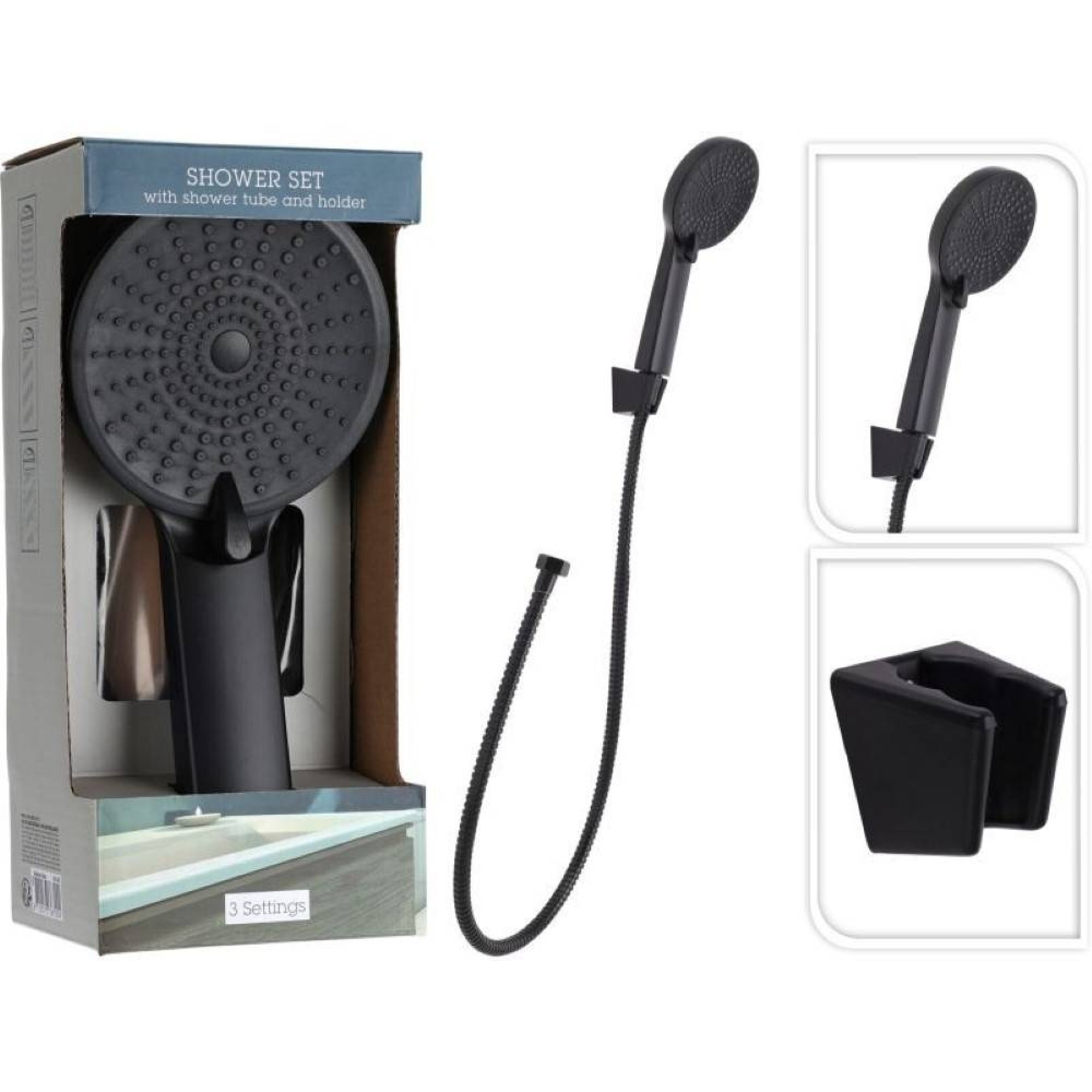 سێتی سەری دوش بە دەسک بە سوندە و براکێت رەنگی رەشی مات