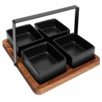 تەختەی پێشکەشکردن بە 4 قاپەوە - دار  - 22 سم