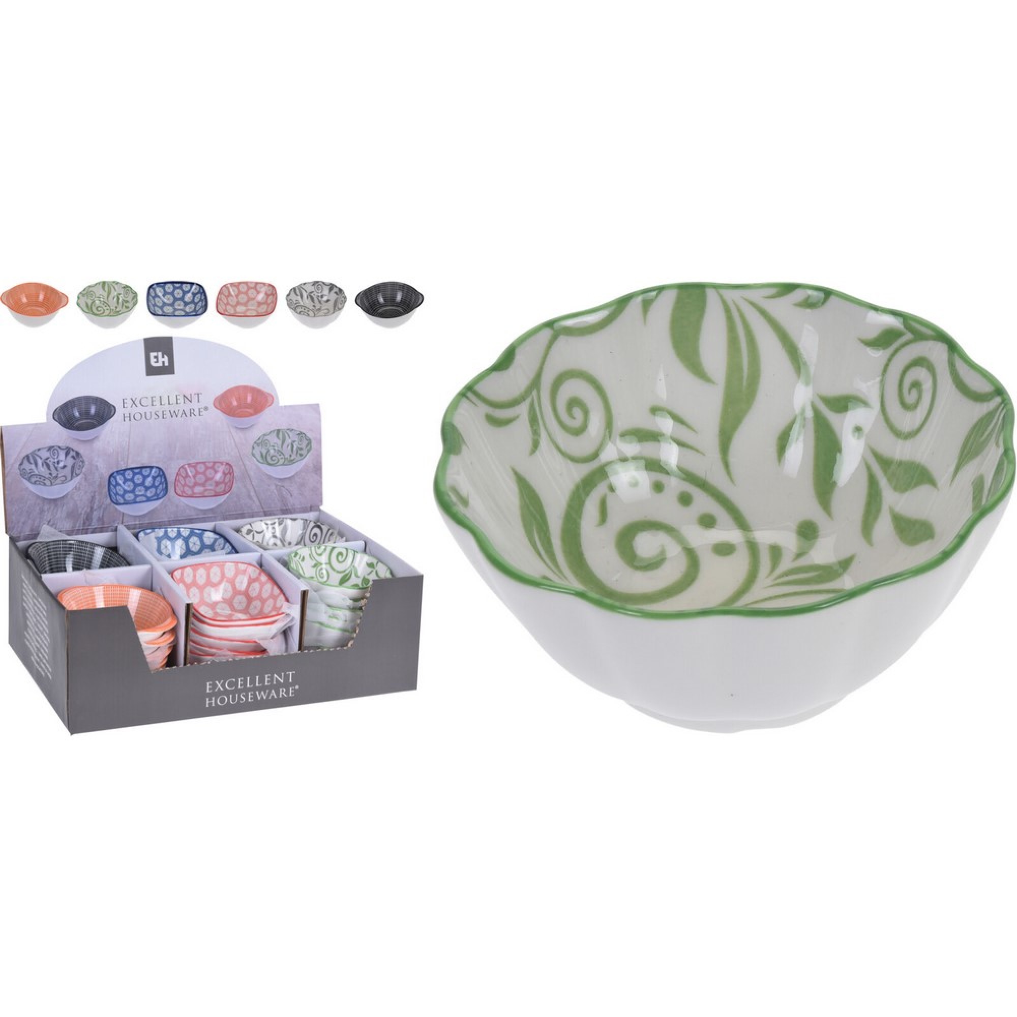 کاسەی خواردنی خێرا لە پۆرسەلین بە 6 ڕەنگ