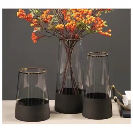 گوڵدانی شووشەی مۆدێرن زێڕین و ڕەش 12*25 سم - مامناوەند