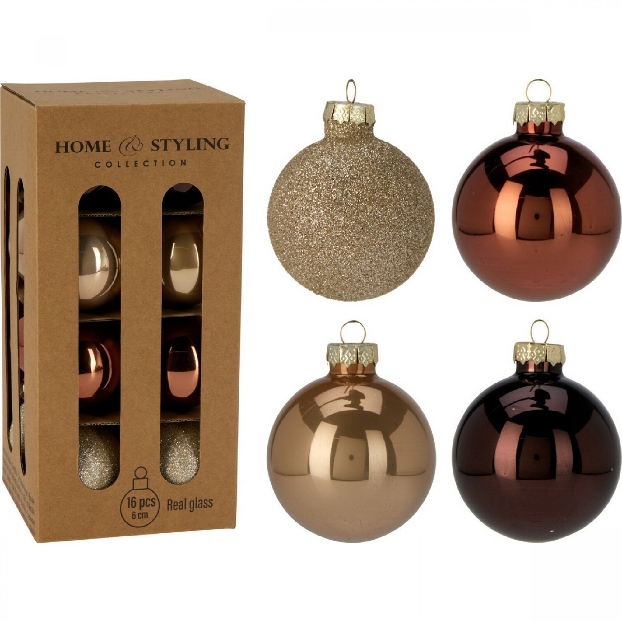 سێتی تۆپی کرێسمەس 16 دانە 60 ملم؛ قاوەیی - ARB200440