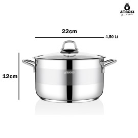 مەنجەڵی ستیل لەگەڵ قەپاخی شووشە 22*12 سم 4.50 لیتر - VSAP-4318V