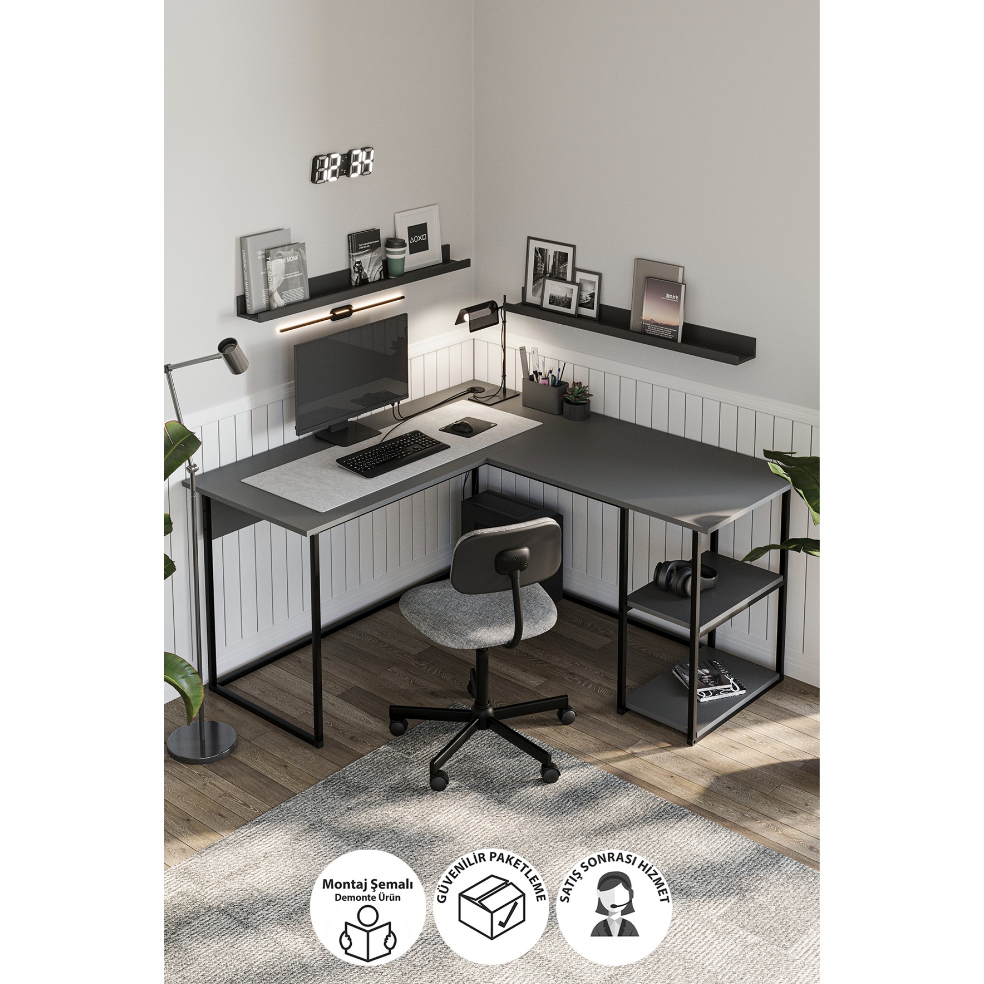 مێزی ئۆفیسی گۆشە 60*120 سم ;ئەنتراسیت