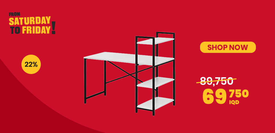 Study Desk with Vertical Shelves ; White