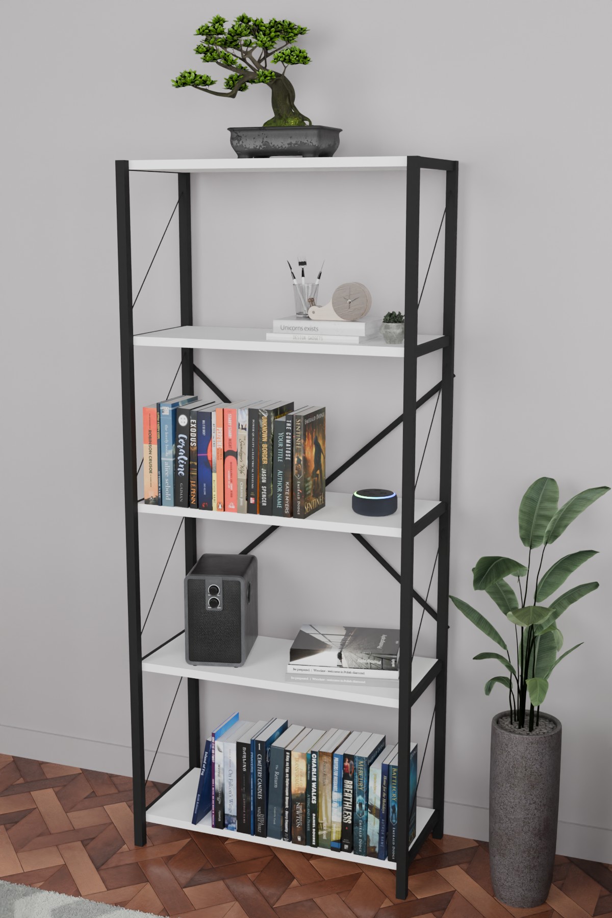 Furnature Design 5-Shelf Bookcase 180Cm; White
