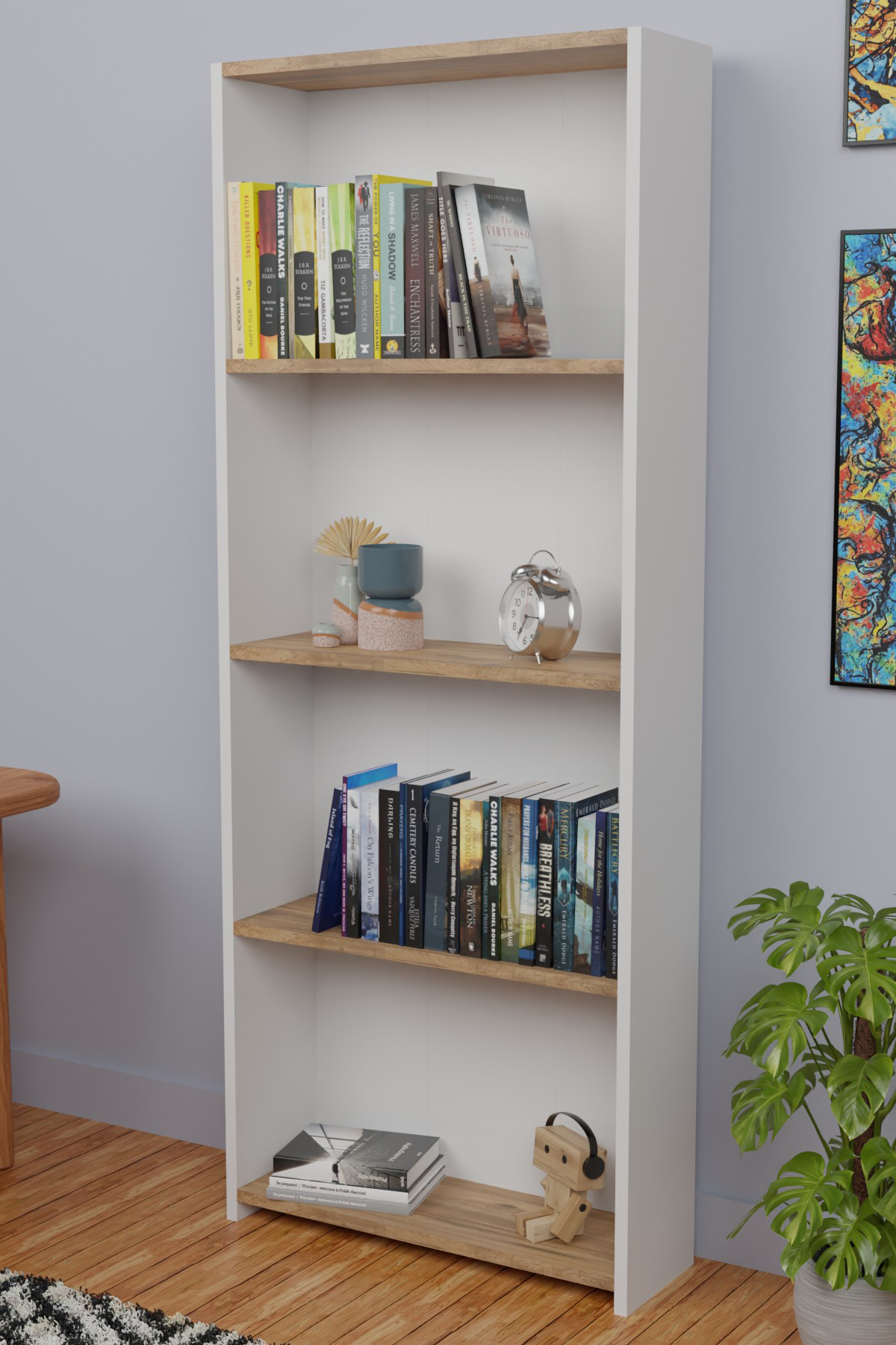 Furnature Design 5-Shelf Bookcase; White/Pine
