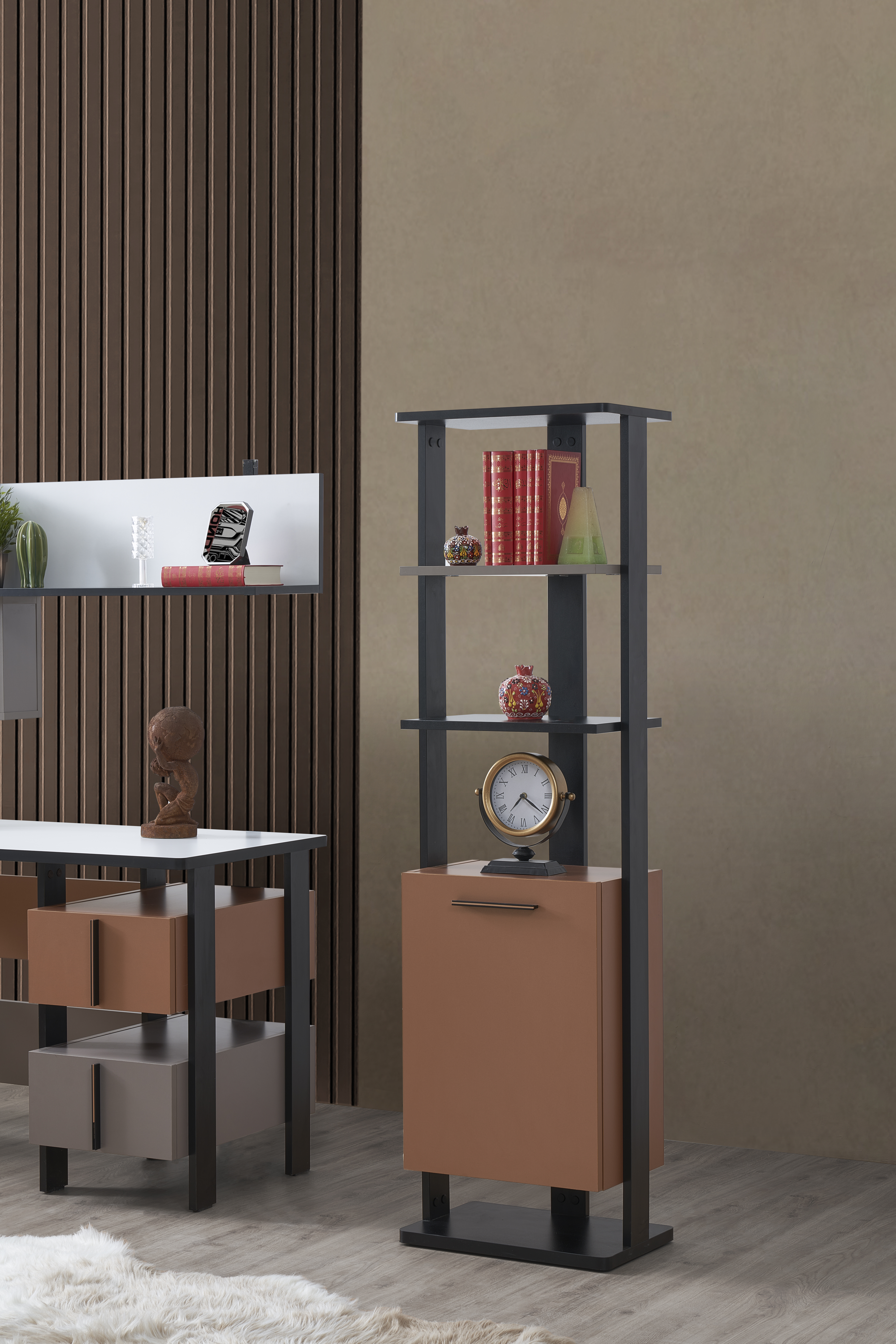 Alpino Hardal Bookcase; Metallic Taba