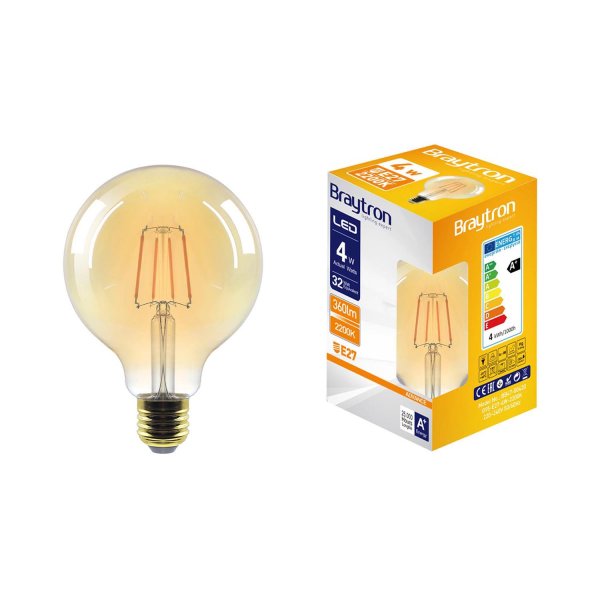 Globe LED Bulb Large Round Amber Glass 2000K Warm Gold 6W E27 G125 - BB48-00620