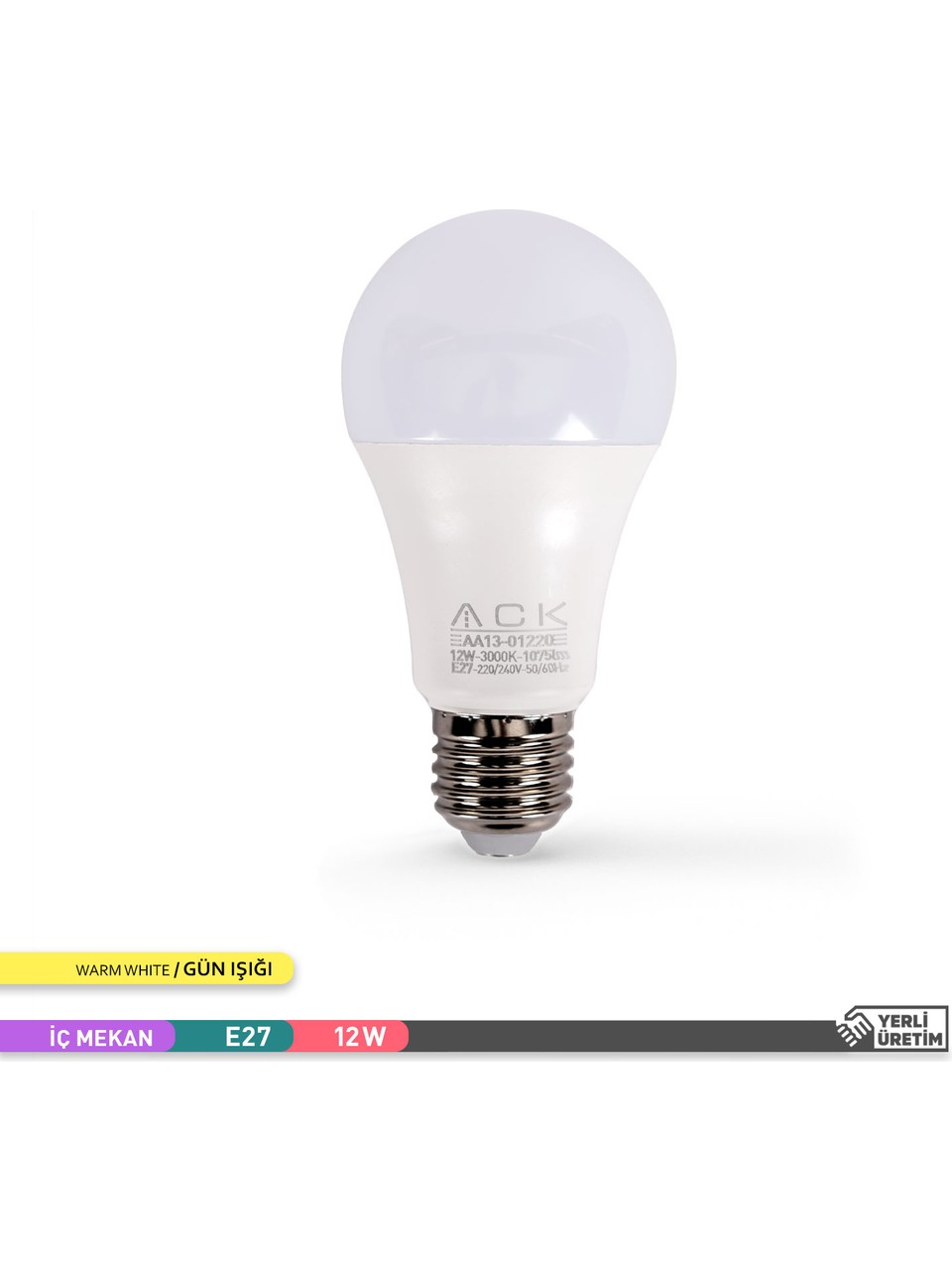Plastic Standard LED Bulb Warm White 3000K 12W E27 A60 - BA13-01220