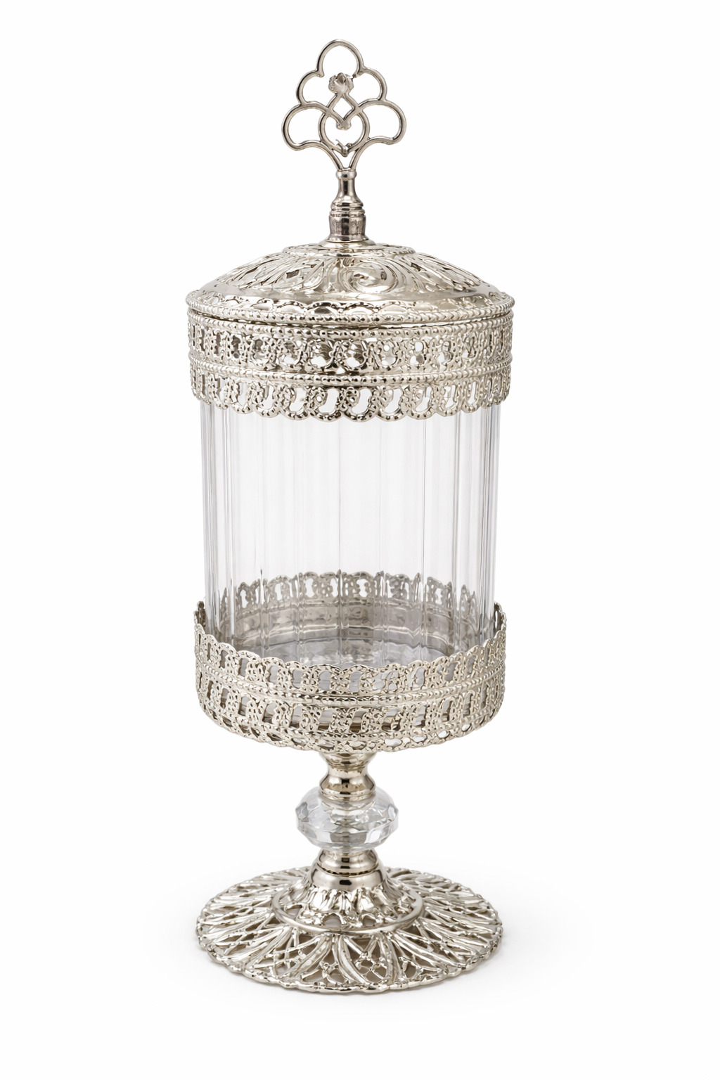 Zarif Silver Candy Dish with Glass 38 cm