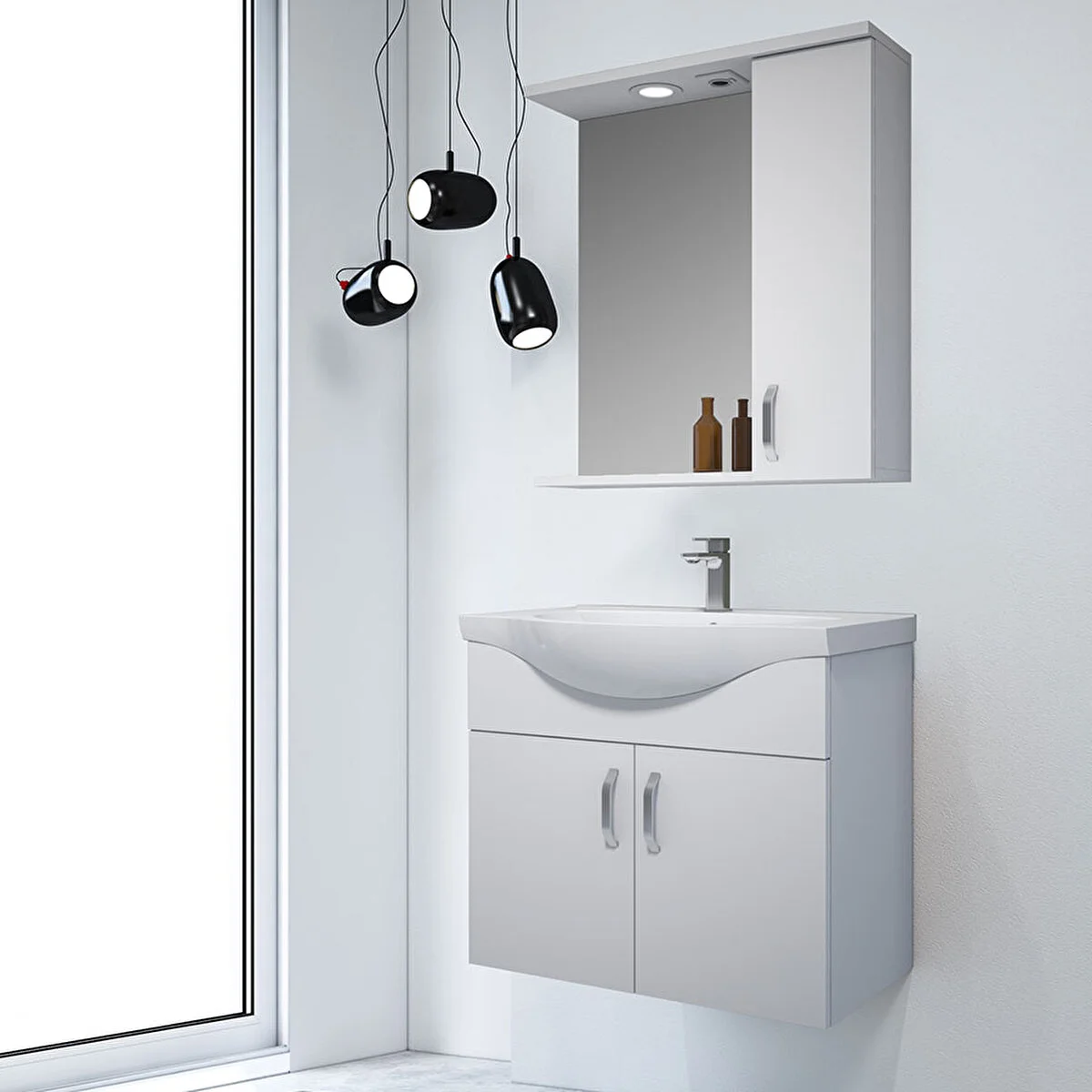 سێتی دۆلابی حەمام جۆری ساکرا V2 ٦٥ سم؛ سپی بریقەدار