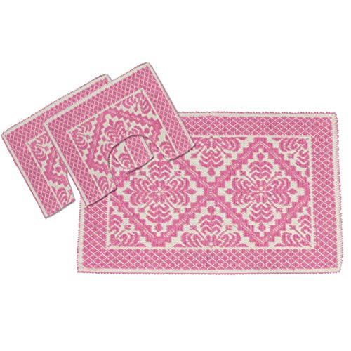 طقم سجادات حمام أكريليك من 3 قطع؛ 40*60 سم؛ وردي - 697WTN1103