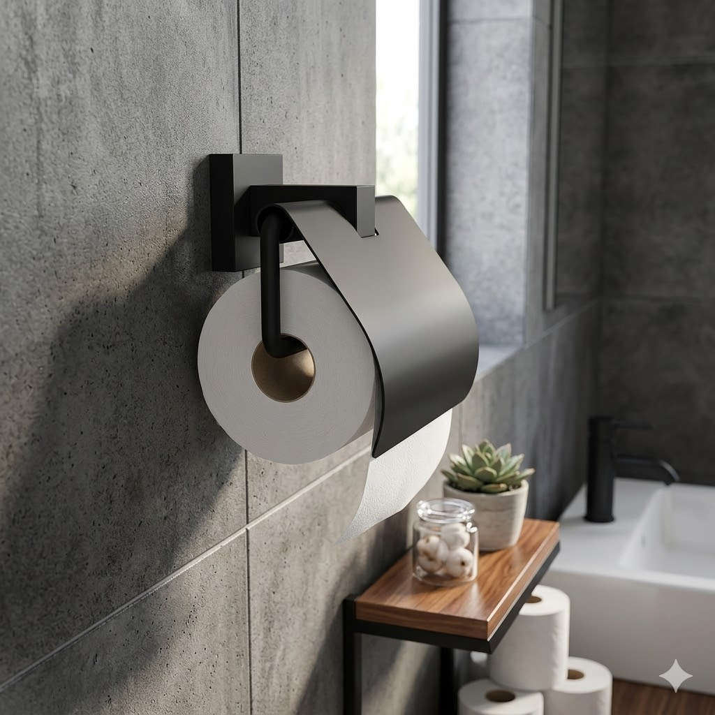 Duxxa Toilet Paper Holder with Lid ; Matte Black - 2708.S Q1 image 1