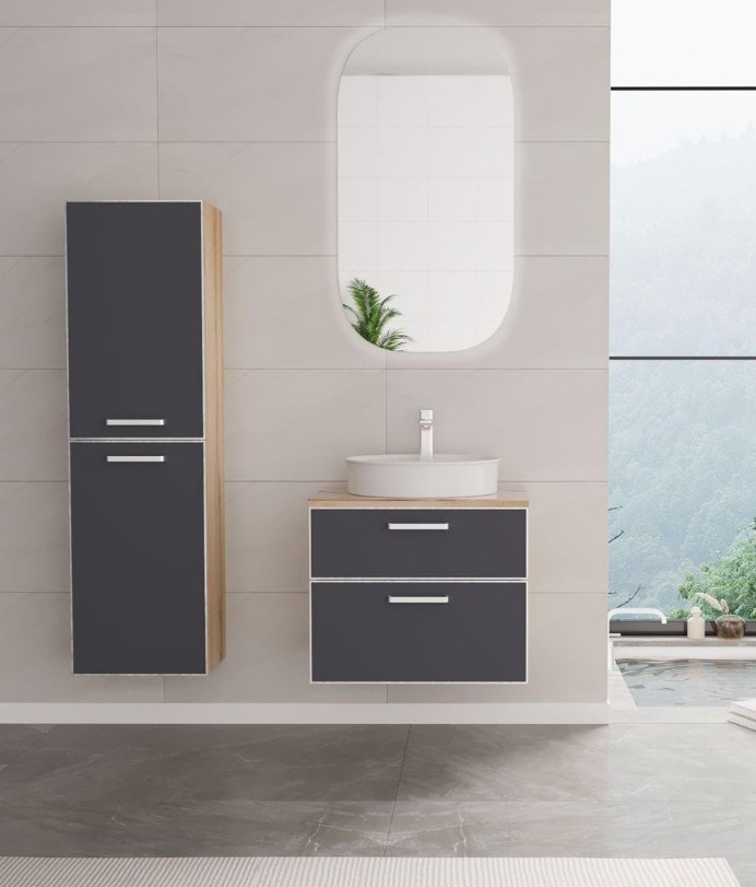 طقم خزانة حمام نوع ساليرنو 60 سم؛ أنثراسيت/كروم