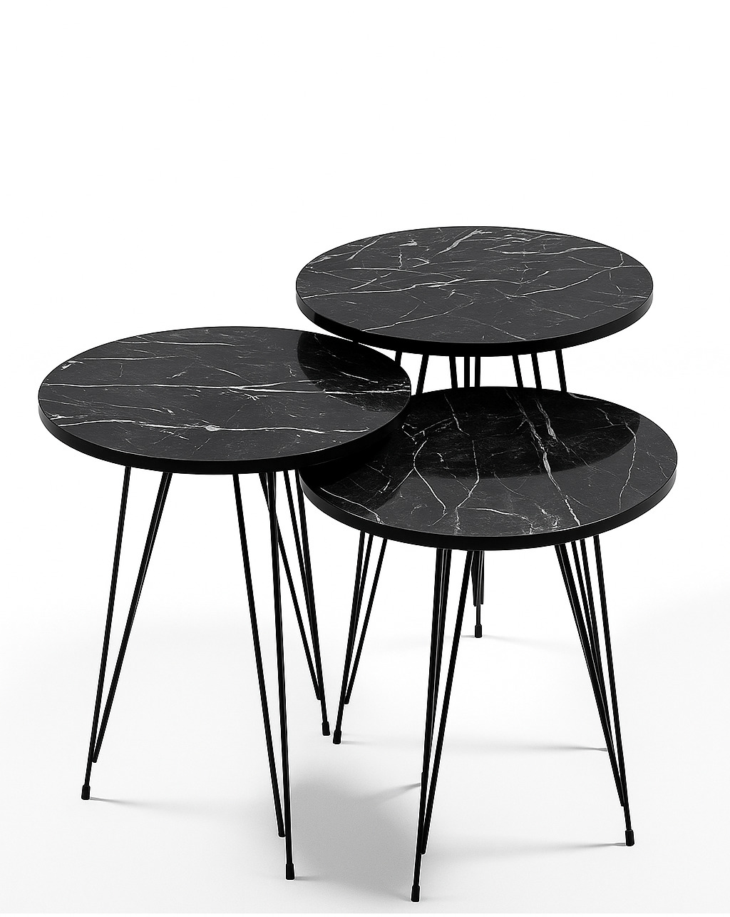 طاولة متداخلة ثلاثیة بأرجل معدنية؛ خشب بندير - FD-GR3PCTS-103