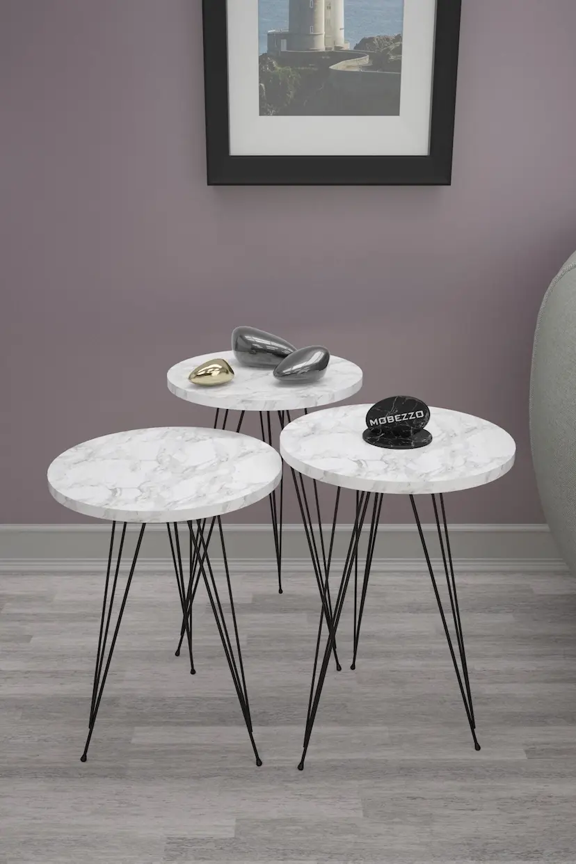 Furniture Design 3-section Nesting Table with Metal Legs; Efes - FD-GR3PCTS-104