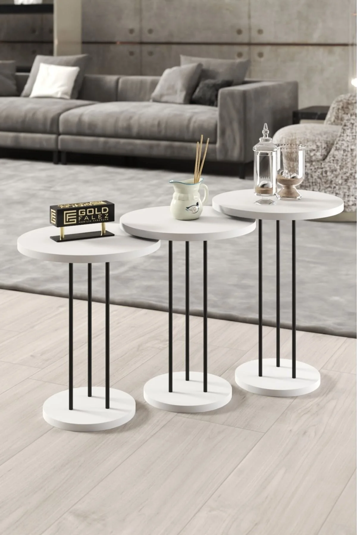 طاولة متداخلة ثلاثیة بأرجل معدنية؛ أبيض - FD-P3PCTS-102