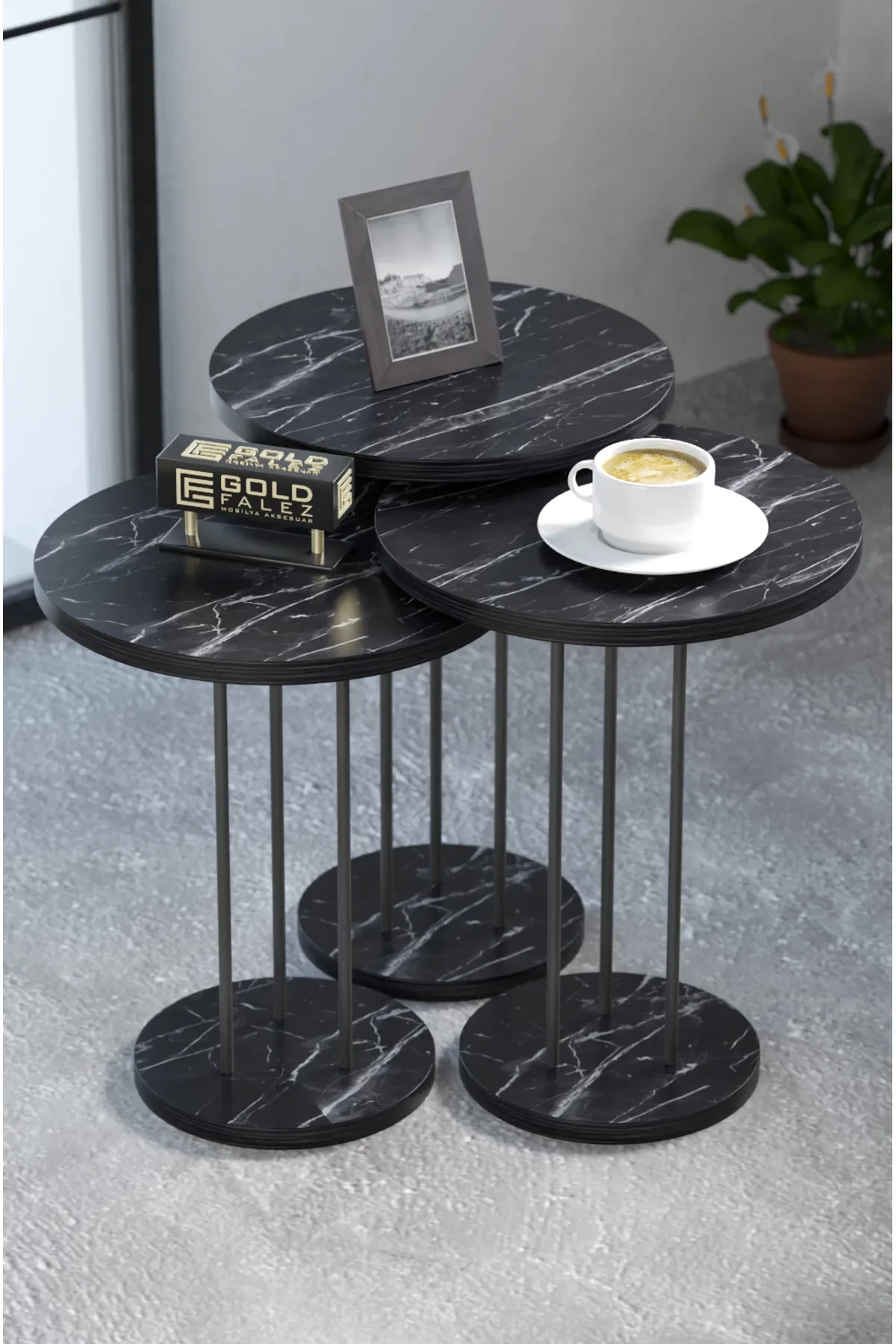 Furniture Design 3-section Nesting Table with Metal Legs Bendir - FD-P3PCTS-103