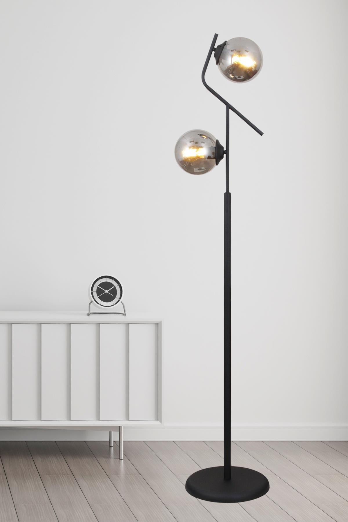 Tascan Lugo 2-Light Floor Lamp with Smoked Glass ; Black image 1