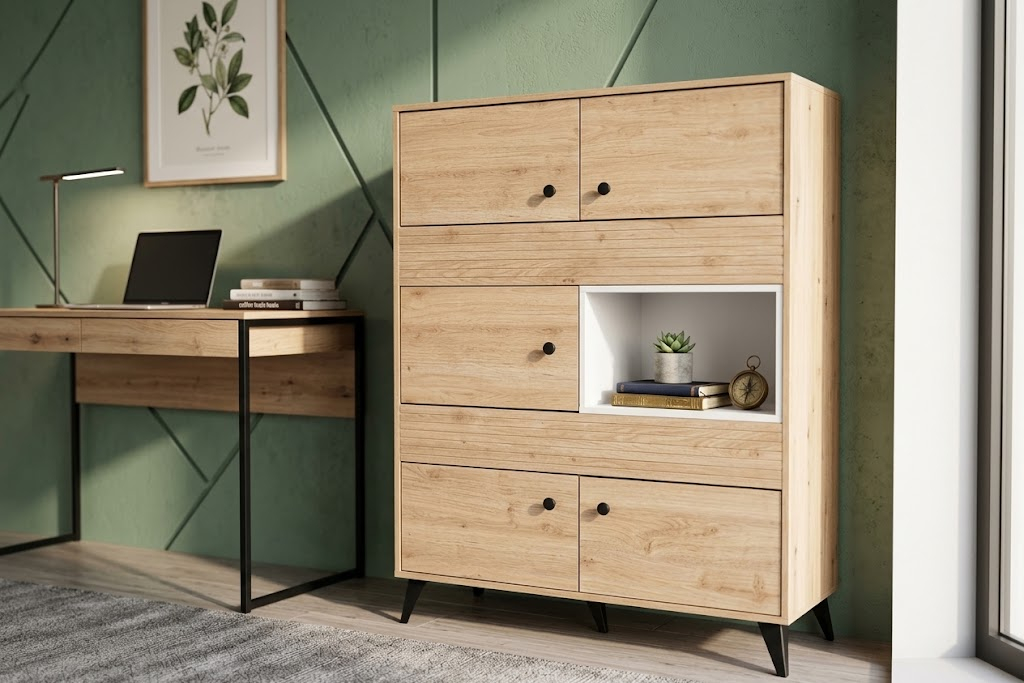 Laris Wide Bookshelf ; Cadiz Oak