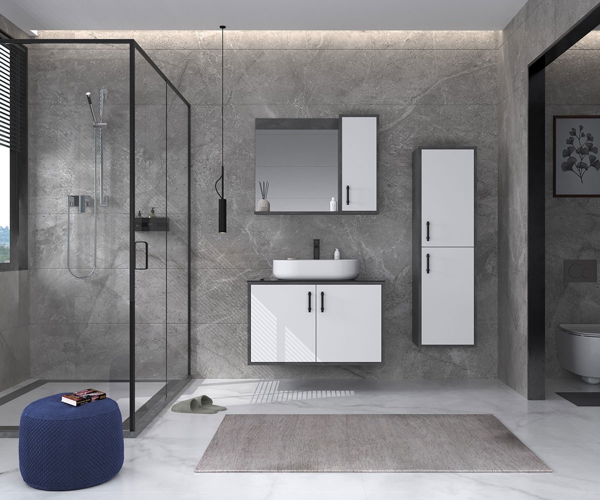 Orka Iglo Bathroom Cabinet 90cm; Retro Silver